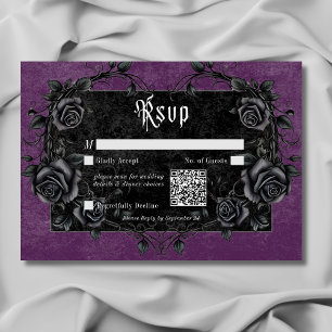 Gothic Black Raven & Roses Purple QR Code RSVP Card