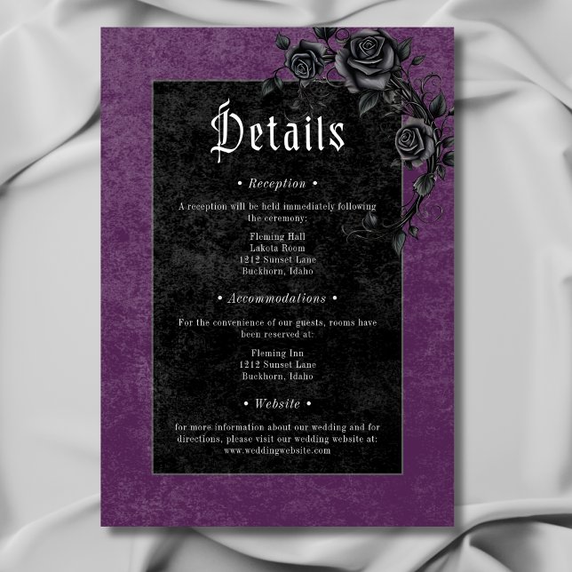 Gothic Black Raven Roses Purple Wedding Details Enclosure Card (Gothic Black Raven Roses Purple Wedding Details Enclosure Card)