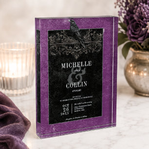 Gothic Black Raven Roses Purple Wedding Keepsake Photo Block