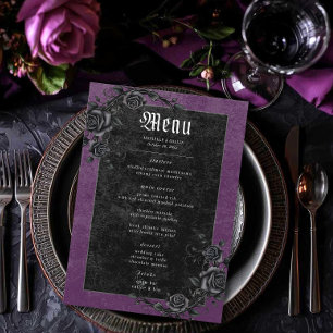 Gothic Black Raven & Roses Purple Wedding Menu