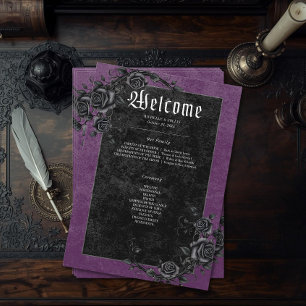 Gothic Black Raven & Roses Purple Wedding Programme