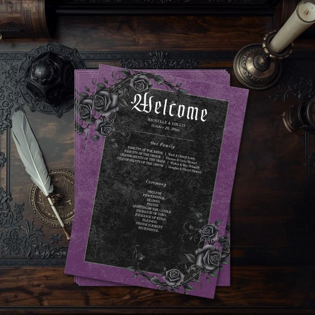 Gothic Black Raven & Roses Purple Wedding Programme (Creator Uploaded)