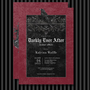 Gothic Black Raven & Roses Wine Bridal Shower Invitation