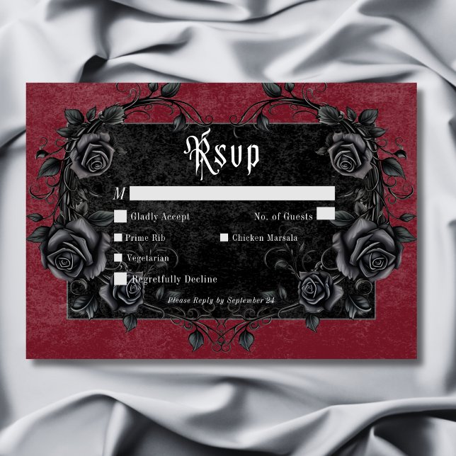 Gothic Black Raven & Roses Wine Dinner RSVP Card (Gothic Black Raven & Roses Wine Dinner RSVP Card)