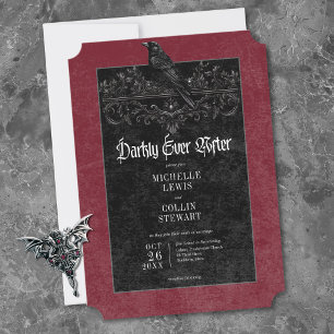 Gothic Black Raven Wine Darkly Ever After Wedding Invitation