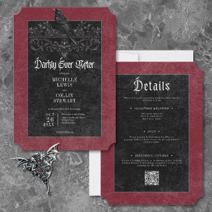 Gothic Black Raven Wine Darkly Ever After Wedding Invitation