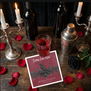 Gothic Black Raven Wine Darkly Ever After Wedding Napkin