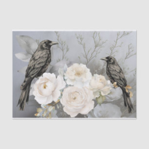 Gothic Black Ravens & White Flowers  Tissue Paper