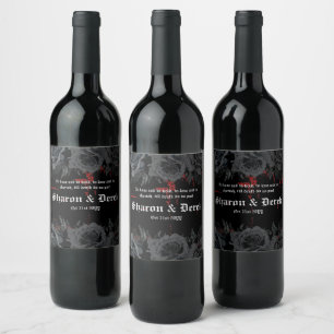 Gothic Black Red Grunge Textured Black Roses Wine Label