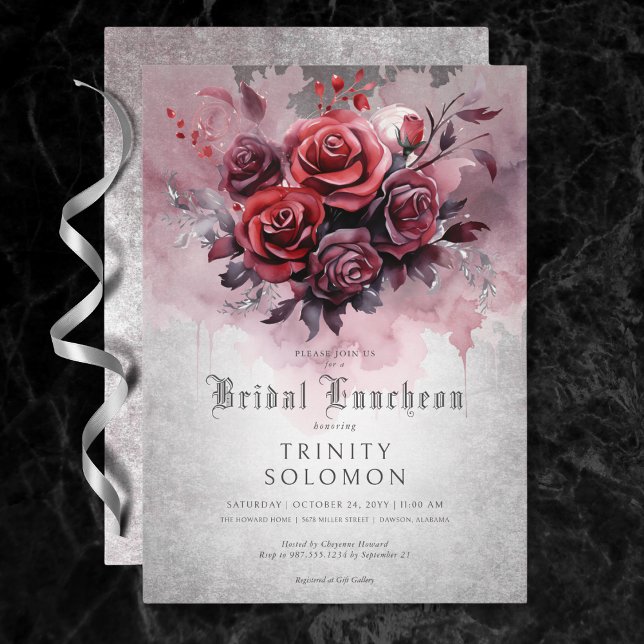Gothic Black & Red Rose Floral Bridal Luncheon Invitation (Gothic Black & Red Rose Floral Bridal Luncheon Invitation)