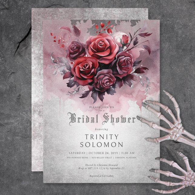 Gothic Black & Red Rose Floral Bridal Shower Invitation (Gothic Black & Red Rose Floral Bridal Shower Invitation)