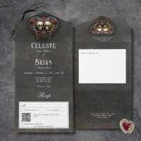 Gothic Black & Red Skulls & Heart Black QR Code