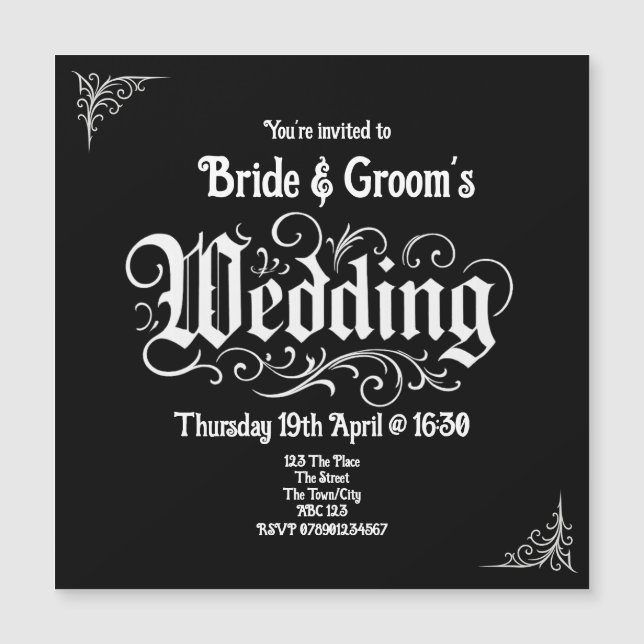 Gothic Black Rock Metal Wedding Personalized Names (Front)