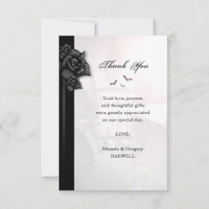 Gothic Black Rose Bats Matching Thank You Card