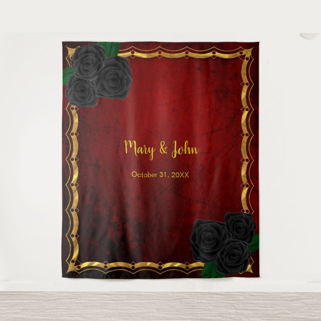 Gothic Black Rose Blood Red Photo Wedding Backdrop Tapestry (Front)