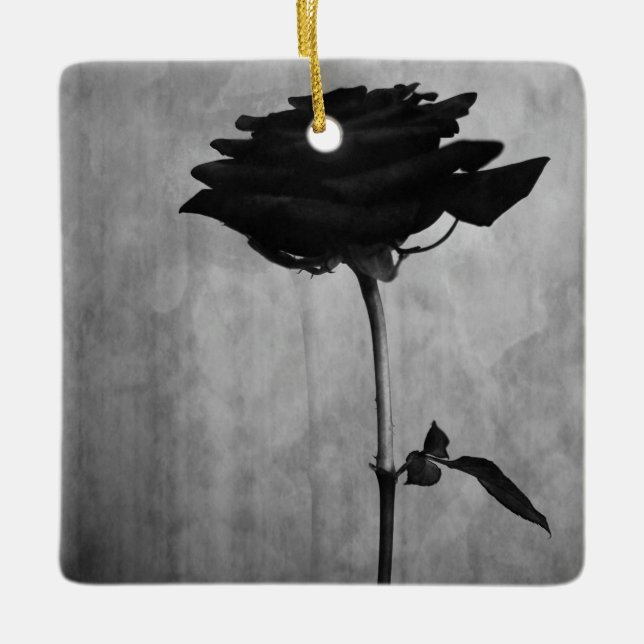 Gothic Black Rose Ceramic Ornament (Front)