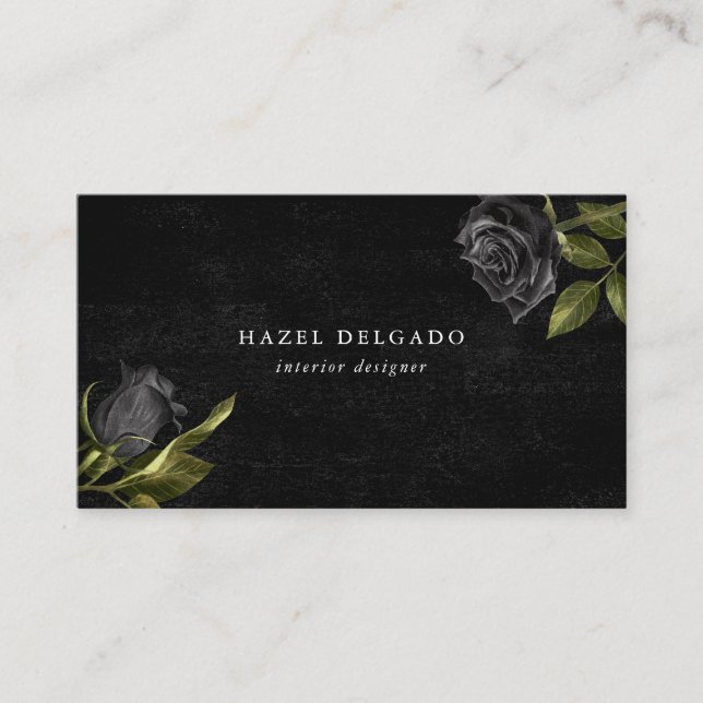 Gothic Black Rose Floral Business Card (Front)