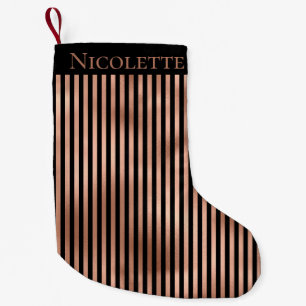 Gothic  Black & Rose Gold Striped Personalized Small Christmas Stocking