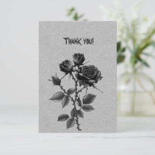 Gothic Black Rose On Steel Grey Thank You Card