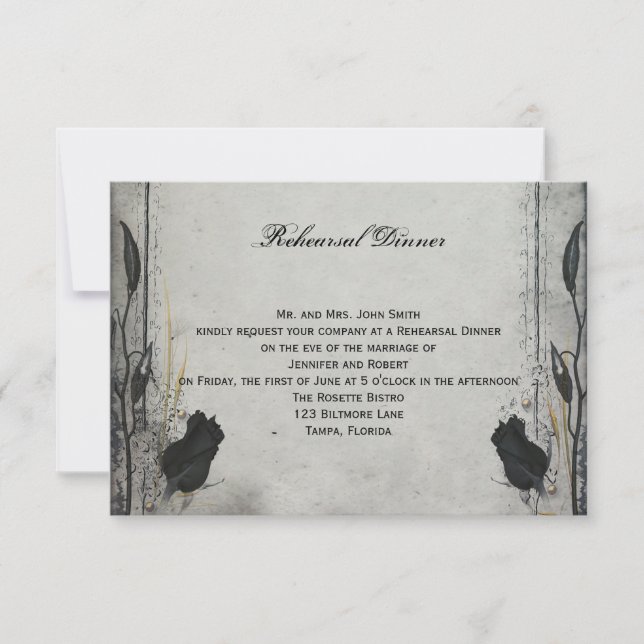 Gothic Black Rose Trellis Wedding Rehearsal Dinner Invitation (Front)