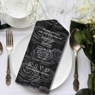 Gothic Black Rose White Text Floral Background All In One Invitation