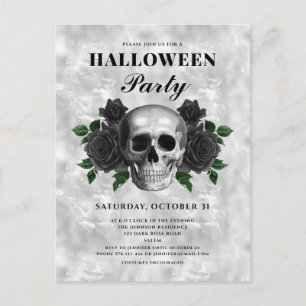 Gothic Black Roses And Skull Halloween Party Postcard