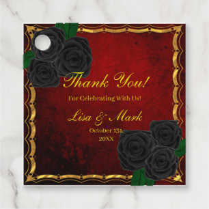 Gothic Black Roses Blood Red Wedding Favour Tags