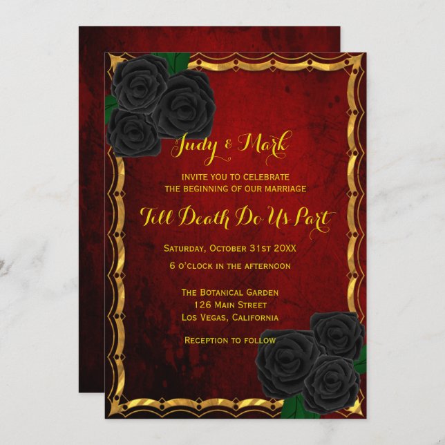 Gothic Black Roses Blood Red Wedding Invitation (Front/Back)