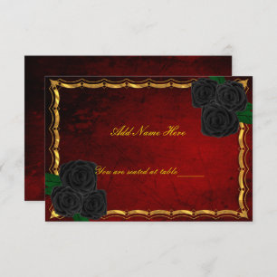 Gothic Black Roses Blood Red Wedding Place Card