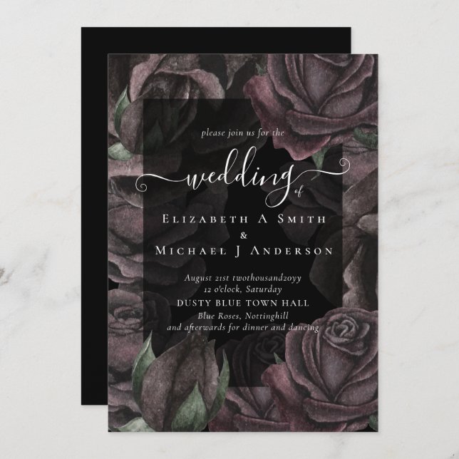 Gothic Black Roses Goth Wedding Invite (Front/Back)