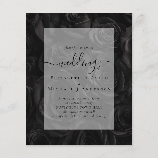 Gothic Black Roses Goth Wedding Invite Flyer (Front)