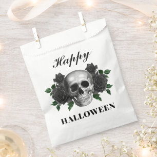 Gothic Black Roses & Skull Happy Halloween Favour Bags