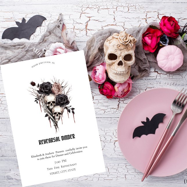 Gothic Black Roses Skulls Rehearsal Dinner   Invitation (Creator Uploaded)