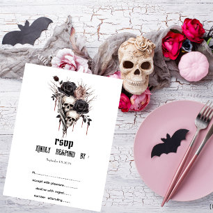 Gothic Black Roses Skulls RSVP Invitation