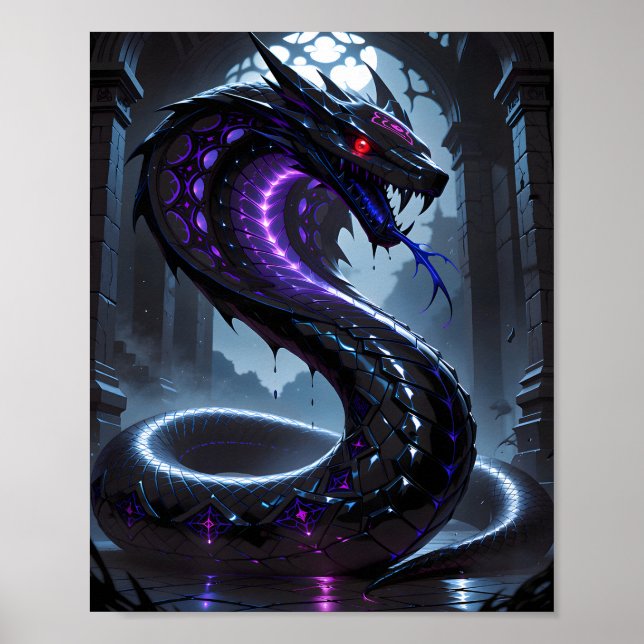 Gothic Black Serpent Glowing Purple Neon Fantasy Poster (Front)