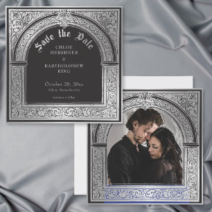 Gothic Black Silver Mediaeval Photo Wedding Save The Date