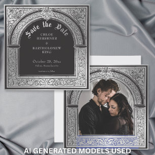 Gothic Black Silver Mediaeval Photo Wedding Save The Date