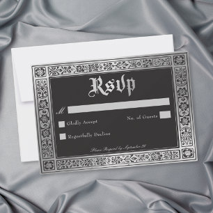 Gothic Black Silver Mediaeval Wedding RSVP Card