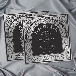 Gothic Black Silver Mediaeval Wedding Save The Date
