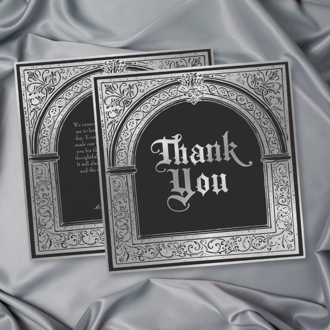Gothic Black Silver Mediaeval Wedding Thank You Card (Gothic Black Silver Medieval Wedding Thank You Card)