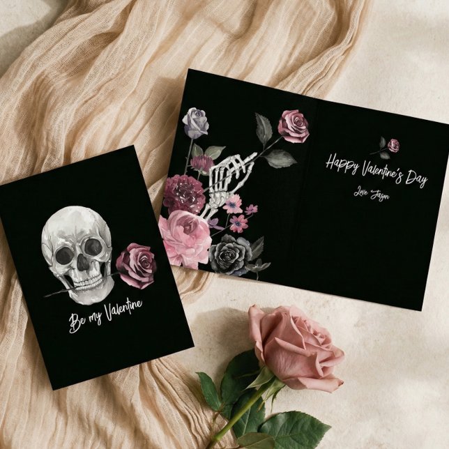 Gothic Black Skeleton Skull Rose Valentine's Day Holiday Card (Gothic Black Skeleton Skull Rose Valentine's Day Holiday Card)