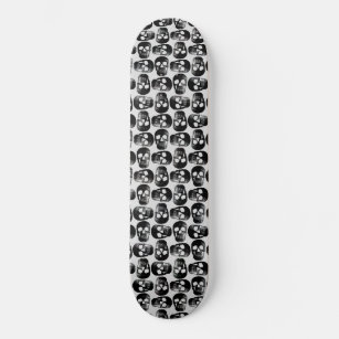 Gothic Black Skull White Background Pattern Design Skateboard
