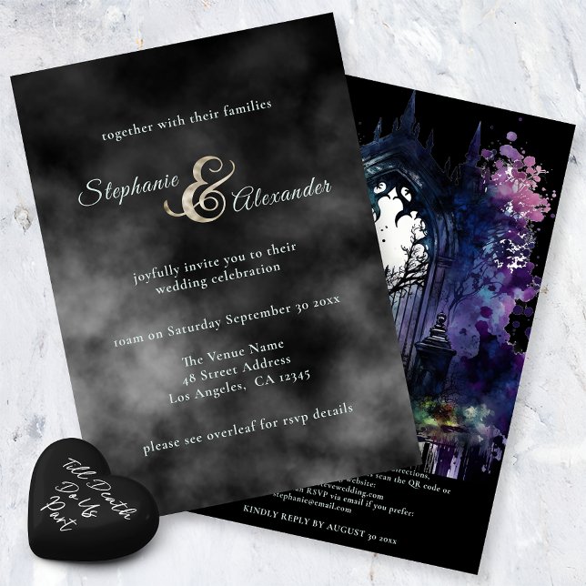 Gothic Black Smoke Cemetery Wedding Invitation (Creator Uploaded)