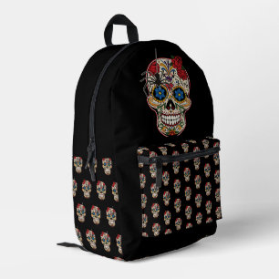 Gothic Black Spider Roses Ornaments Sugar Skull Printed Backpack