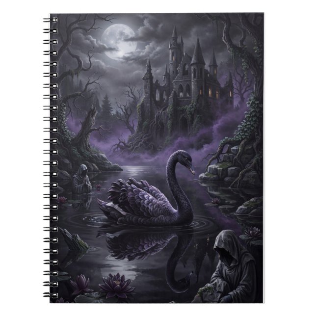 Gothic Black Swan Dark Lake Art Print Notebook (Front)