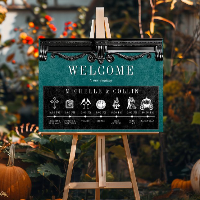 Gothic Black & Teal Order of Events Wedding Poster (Creator Uploaded)