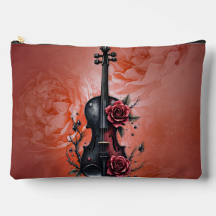 Gothic black violin with red roses  accessory pouch