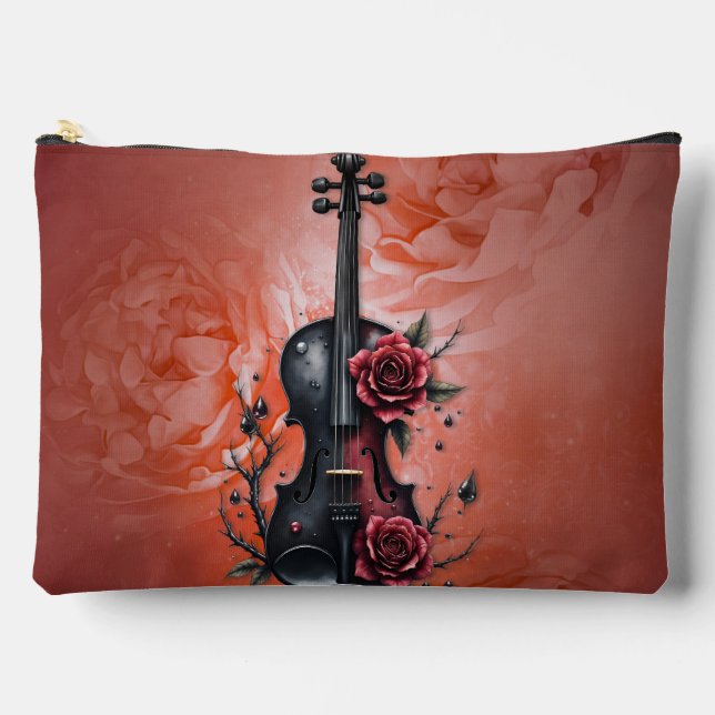 Gothic black violin with red roses  accessory pouch (Front)