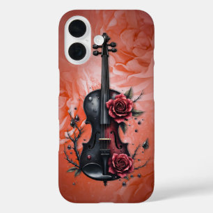 Gothic black violin with red roses iPhone 16 case