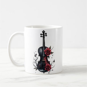 Gothic black violin with red roses coffee mug